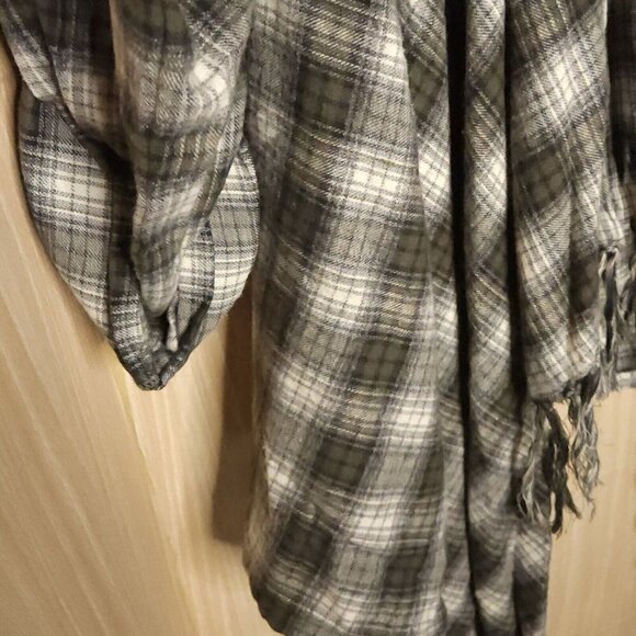 Billabong Womens Blue Plaid Fringe Cotton Open Front Top Medium - Picture 3 of 6